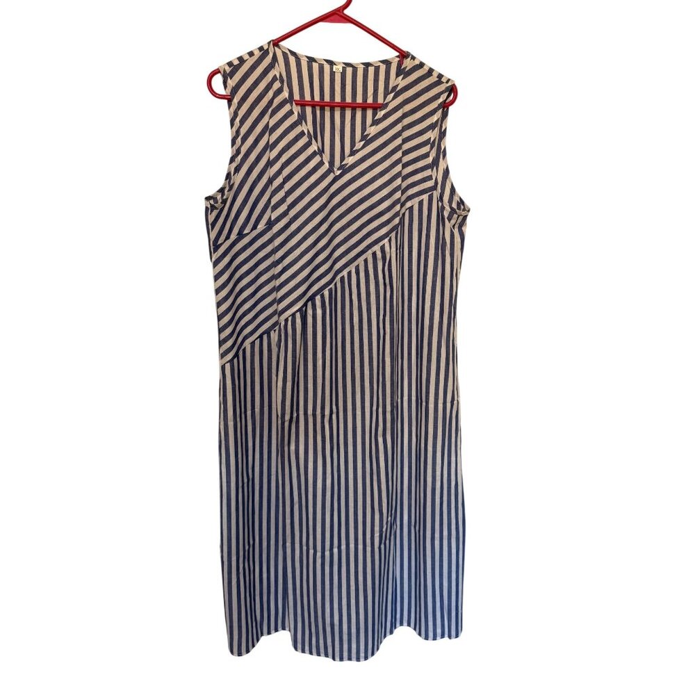 Modlily NWOT Tank Dress White Blue Stripe Linen Like Womans XXL